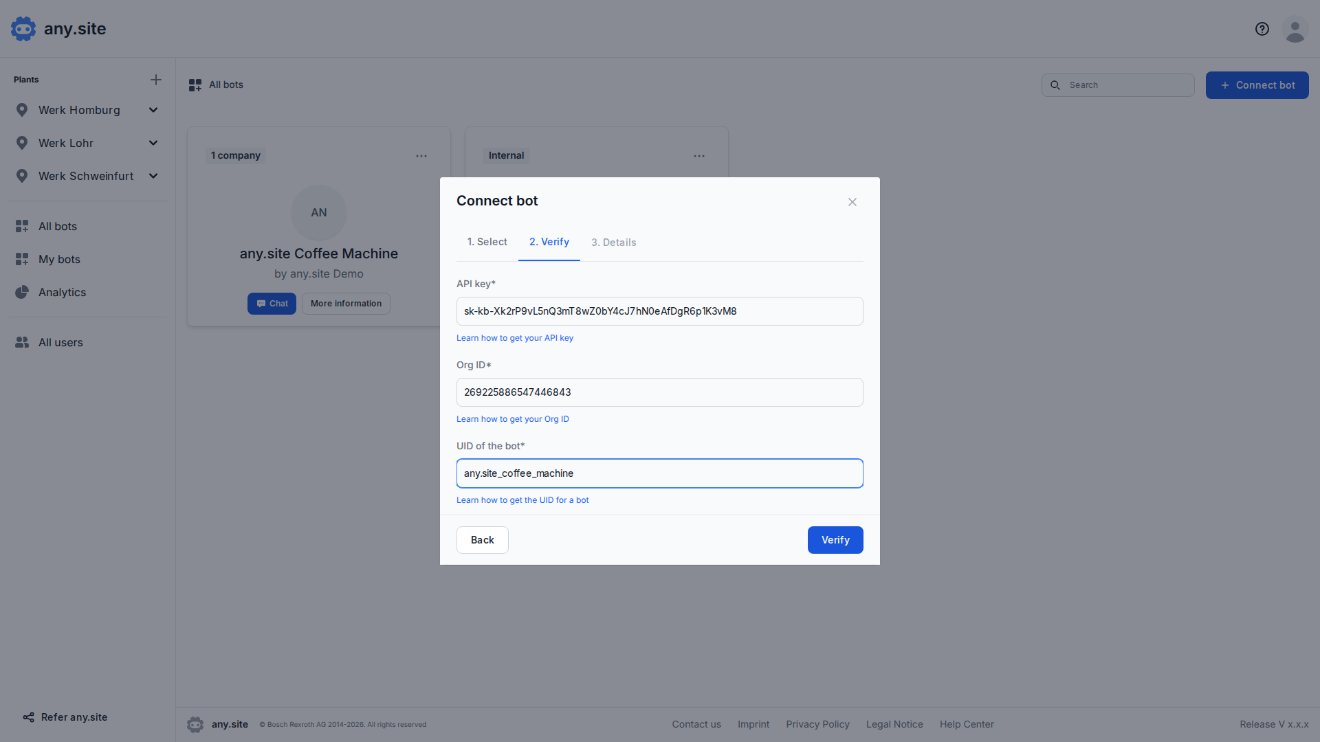Verify bot credentials