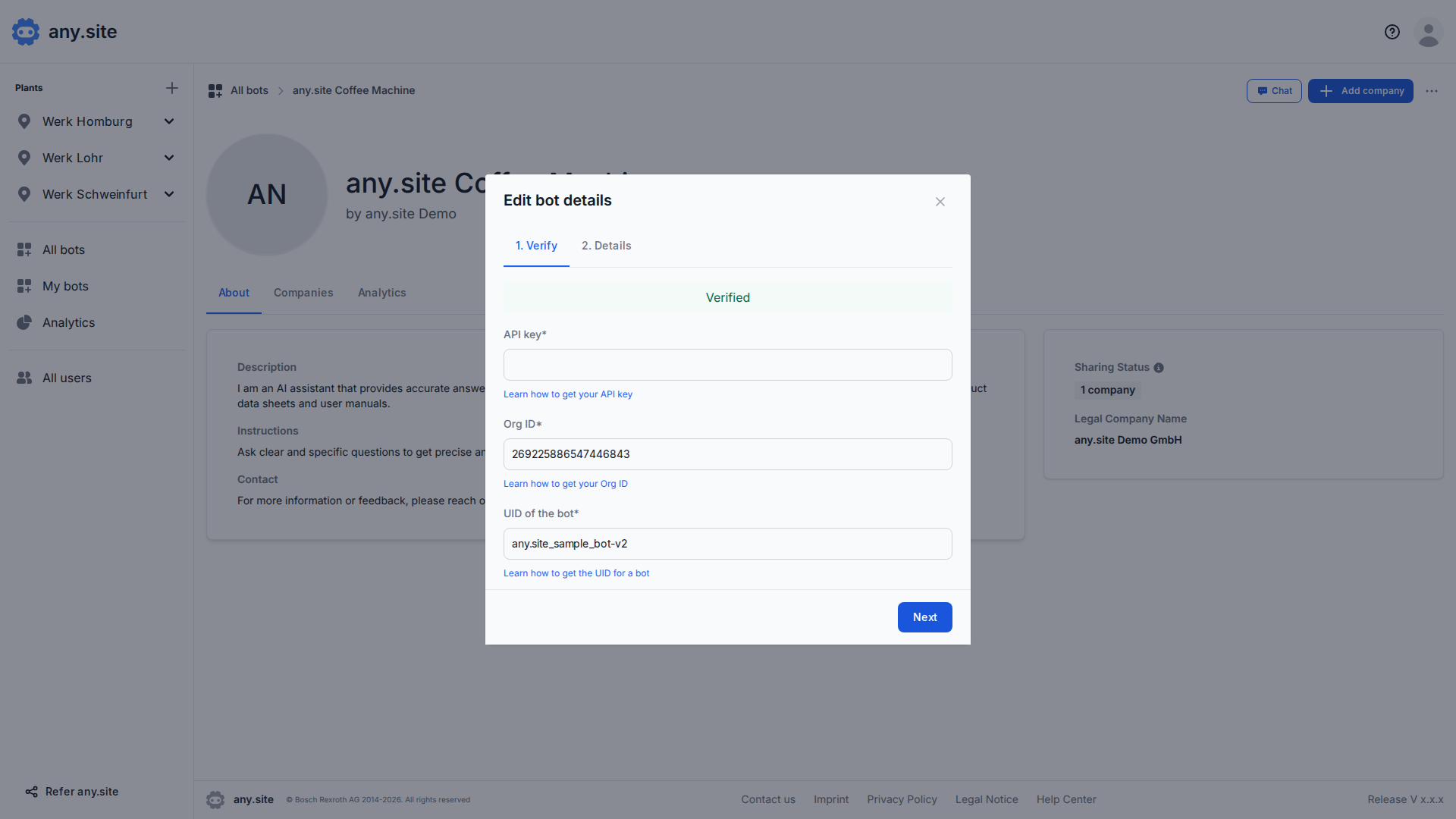 Edit bot details